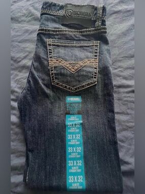 Rock & Roll Denim Revolver Slim Straight Jeans - Dark Wash Blue 33x32